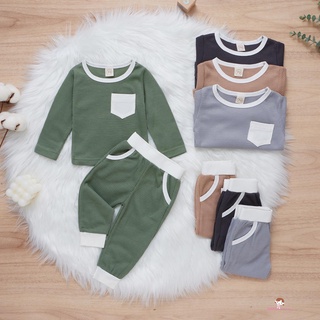 Xzq7-Baby chándales conjunto, Walf Checks costura manga larga sudadera + cintura elástica pantalones casuales para niñas, niños, 3-24 meses