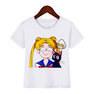Sailor Moon de dibujos animados gato impresión divertido niños camisetas harajuku kawaii niña t-shirt verano ropa de los niños diversión ullzang camiseta tops