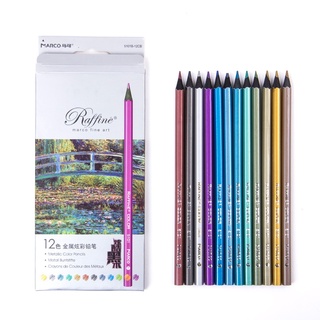 marco lápices de colores de 12 colores de madera negra de metal colorido para colorear y graffiti lápiz de dibujo set de lápices de color de arte