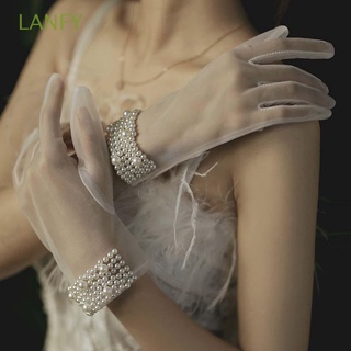 Lanfy verano nupcial mujeres encaje niña blanco corto guantes de boda perla dedo guantes