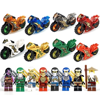 8pcs/set New Ninja Go Minifigures With Motocycle Kids Gift Lego Toys Ninjago Mini Figure 005681