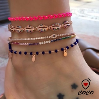 Coco Jewelry Nuevos Accesorios Moda Bohemia Colorido Diamante Disco Shell Tobillera Combinación De 4 Piezas Mujer