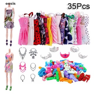 [esi] 35 piezas de ropa barbie 12 piezas faldas+12 pares de tacones altos+5 5 coronas+6 collares ghj (1)