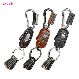 LOVE Vintage Punk Dice Pack Cowhide Leather Keychain Metal Loop Key Ring Fob Belt Purse Bag Car Key Holder Keyring Gifts Jewelry Accessories