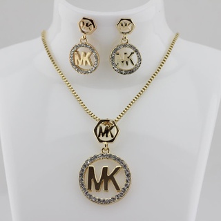 1 Set Exquisite Michael Kors Lettering Diamond Necklace Stud Earrings