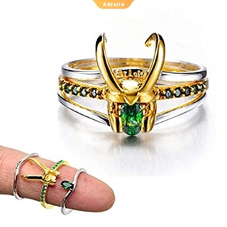 Paquete de casco de superhéroe Thor Loki de 3 anillos unisex apilables de color plateado fresco para hombres, mujeres, joyería, regalo de San Valentín para hombres-BK (7)