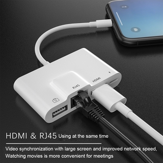 otg usb lector de cámara con cable de carga de internet convertidor hub rj45 ethernet hdmi a lightning adaptador para apple iphone11pro/ipad (2)
