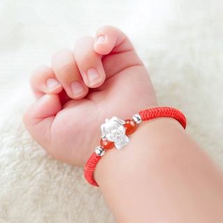 Pulsera infantil niño 999 plata esterlina zodiaco pulsera infantil para hombres y mujeres bebé bebé mano cuerda transferencia cuentas rojo (1)