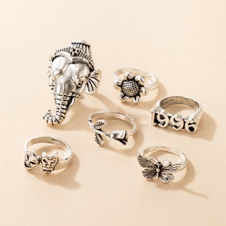 Conjunto de aleación de anillo de mariposa Rosa complejo personalizado Figuras nostálgicas1996Conjunto de seis piezas de anillo Animal