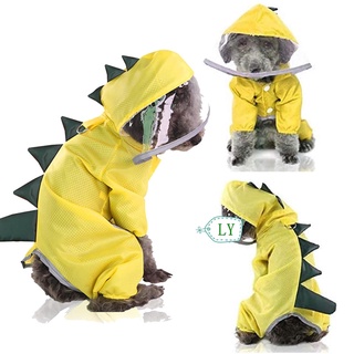 Ly impermeable para perro ligero con capucha Poncho impermeable para mascotas, ropa de perrito reflectante con correa de hebilla, forma de dinosaurio, chaqueta de lluvia, Multicolor (1)