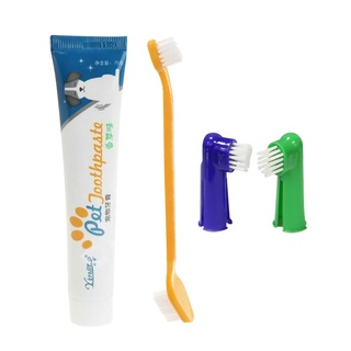 pasta de dientes de limpieza para mascotas/perro/gato+cepillo de dientes+cepillo de respaldo sabor vainilla (1)