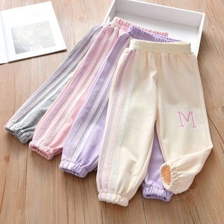 Los niños de primavera ropa pantalones2021nuevo bebé atados a tobillo Casual pantalones niñas contraste Color trenza letra impreso pantalones