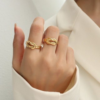 marka anillo de nicho francés diseño de nicho de la suerte anudado anillo abierto de titanio de acero de 18 quilates de oro hip-hop anillo de personalidad