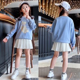 Traje de celebridad de Internet para niñas de otoño2021Nueva moda Otoño ropa para niños estilo occidental traje de dos piezas niñas mayores estilo coreano sudadera falda