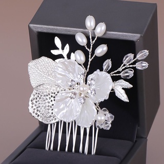 spa simple artificial perla peine de pelo tejido a mano hojas flor tocado novia boda tiara joyería horquilla (9)