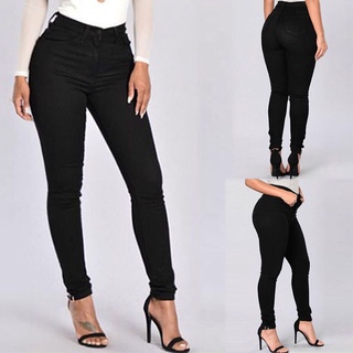 las mujeres de la moda jeans denim apretado mujer cintura alta estiramiento delgado sexy lápiz pantalones