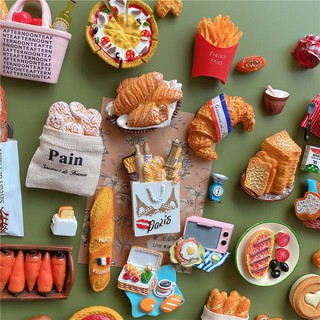 Simulação francesa retrô lanche, chá da tarde, geladeira, adesivo, resina, pão, pano, saco, comida, jogo, decoração, ímã, ímã