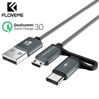floveme 2 en 1 qc 3.0 micro usb tipo c cable de carga rápida tipo c cargador usb-c cables para samsung teléfono cable usb