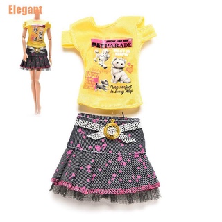 elegante *# 2 unids/set moda camiseta falda para barbies lindo muñeca tela con pasta mágica