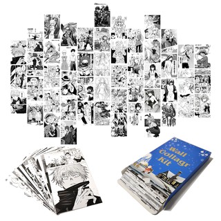 50 pegatinas de pared de anime manga panel estética para pared collage kit negro blanco impresión póster tarjeta imagen regalos de navidad (1)