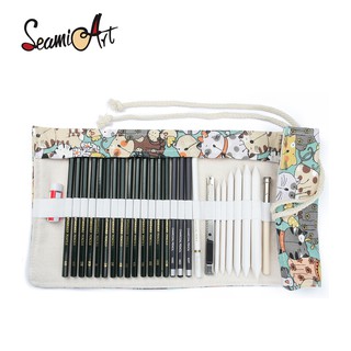 seamiart - bolsa de lápices de lona de 36 agujeros para lápices de colores, estuche para dibujar