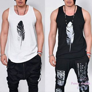 Fd moda hombres sin mangas Tank Top T-shirt Casual Fitness Singlets chaleco pluma impresión algodón Summe