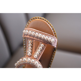 2021 verano nueva mujer bebé perla sandalias niñas elástico princesa zapatos suave Soled Roman zapatos Flash diamante (5)