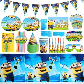 Kids Minions Despicable Me Disposable Tableware Decoration Set Banner Cake Plate Birthday Party Needs New