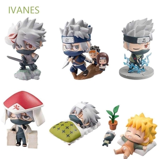 IVANES 6 unids/Set figura modelo de PVC muñeca adornos Naruto figuras de acción miniaturas Kakashi Anime regalos coleccionables modelo muñeca juguetes figuras de juguete