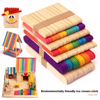 50 palos de madera de colores para manualidades de madera, palos de helado, para niños, manualidades de mano, herramientas para tartas