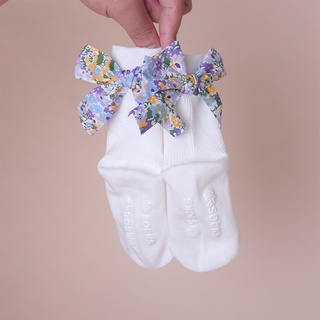 Mary niño bebé niñas algodón Crew calcetines Vintage Floral Bowknot acanalado de punto antideslizante agarres recién nacidos medias largas de 0-5 años (5)
