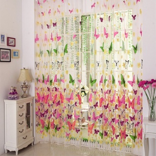 DESPINA Brand New Window Screening Room Divider 200cm X 100cm Butterfly Yarn Tulle Curtain Sheer Curtain Balcony Tulle Screen Curtain Voile Door Window Sheer Curtain Panel Panel Window High Quality Butterfly Print/Multicolor (2)