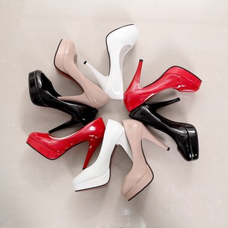 💗Promoción💗4 colores de las mujeres de tacón alto de cuero de la PU zapatos de trabajo plataformas