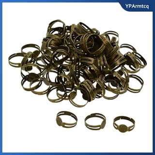 100 piezas de metal ajustable anillo ajuste en blanco/base, ajuste de 8 mm de vidrio cabujón bisel