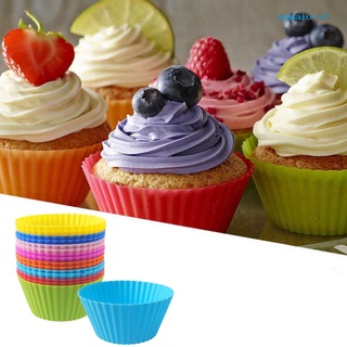 QM- 12Pcs Colorful SIlicone Round Cake Muffin Cupcake Mold Maker Pastry Baking Tool