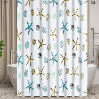 <SLT> PEVA Starfish Shower Curtain Bathroom Shell Waterproof Shower Curtain With Hooks