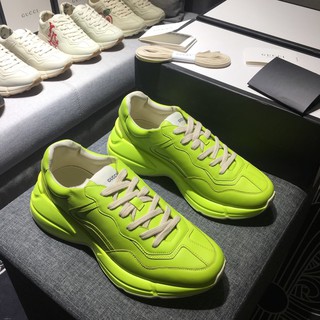 [Adquisición Internacional] Gucci Rhyton Green Zapatilla De Deporte De Cuero Genuino Zapatos Para Mujeres Y Hombres (1)