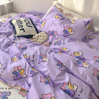 Lindo oso púrpura de dibujos animados de cuatro piezas cama individual ropa de cama doble suministros estudiante dormitorio de tres piezas conjunto (4)