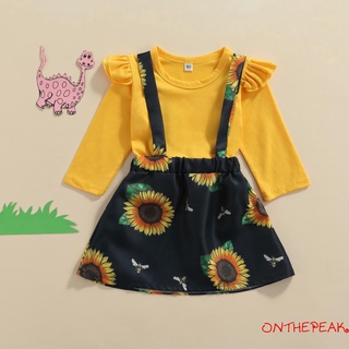 Ont-Baby manga larga + falda liguero, girasol patrón de flores volantes decoración ropa de primavera