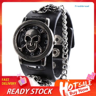 Reloj de pulsera terlaris Punk con cadena de calavera con estampado de cuero sintético para hombre