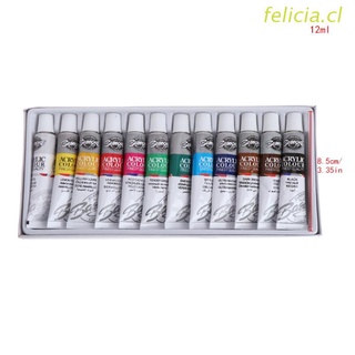 felicia Professional Acrylic Paints Set Heavy Body Textile Painting Brush 12 ML 12 Color