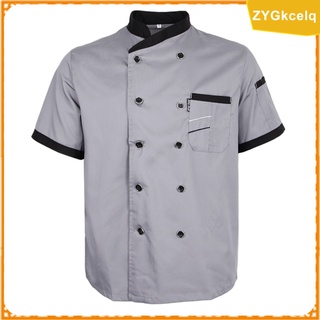 Professional Women\\\'s Mens Chef Jacket Coat Cafe Hotel Kitchen Work Short Sleeve Waiter Waitress Uniform M - 2XL