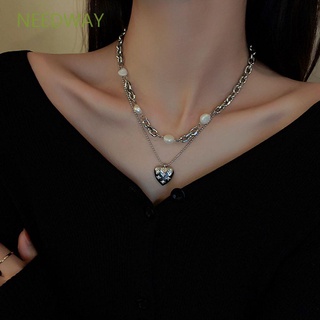 Needway collar/gargantilla De Clavícula para mujer con colgante De dos capas/perla/Cristal/multicolor
