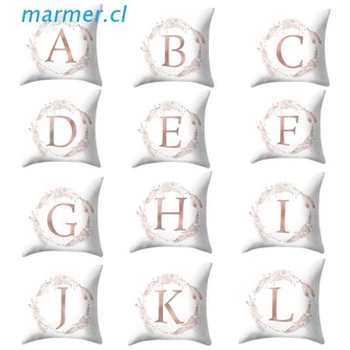 MAR3 45x45cm Square Kids Bedroom Decorative Throw Pillow Case Rose Gold Alphabet Letter Wreath Feather Printed Cushion Cover Polyester Peach Velvet