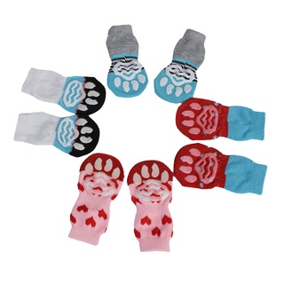 4 pzs calcetines para perros antideslizantes/calcetines de invierno transpirables (8)