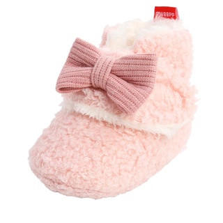 Sen-Zapatos planos de bebé con nudo decorativo de lazo, Color sólido de alta parte superior suave suela caliente zapatos para niñas (5)