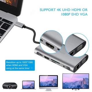Digital Accessories 10 in 1 USB C Laptop HUB Docking 4K HDMI-compatible 1080P VGA RJ45 SD TF PD Adapter (1)