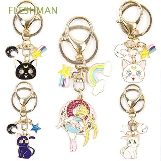 FLESHMAN Accessories Star Moon Key Ring Creative Cat Key Chain Anime Keychain Gift Cute Bag Pendant Trinket Bag Charm Metal Car Keyring