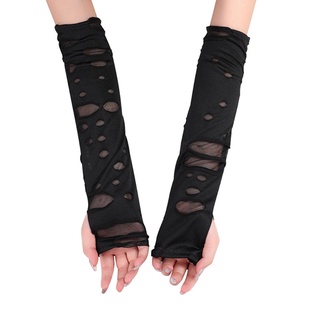 1 par de guantes punk sin dedos de media longitud para halloween spider web encaje sin dedos guantes para disfraz de halloween fiesta negro