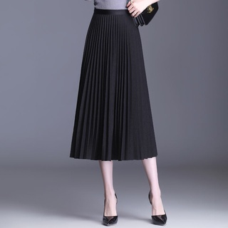 Falda plisada de gasa falda de media longitud mujer primavera y verano cintura alta falda de una línea de longitud media drapeado columpio grande (8)